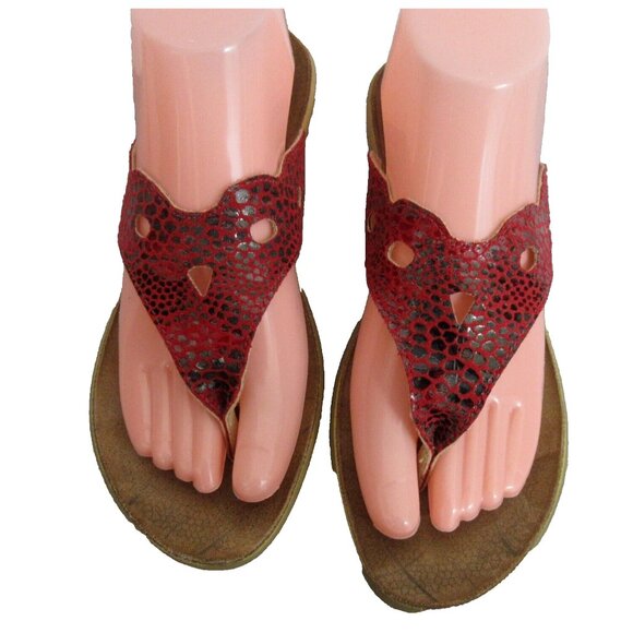 Fly Flot Thong Sandals Red Animal Print US 8.5 EUR 39 Flip Flops Laser Cut Italy - Picture 2 of 9